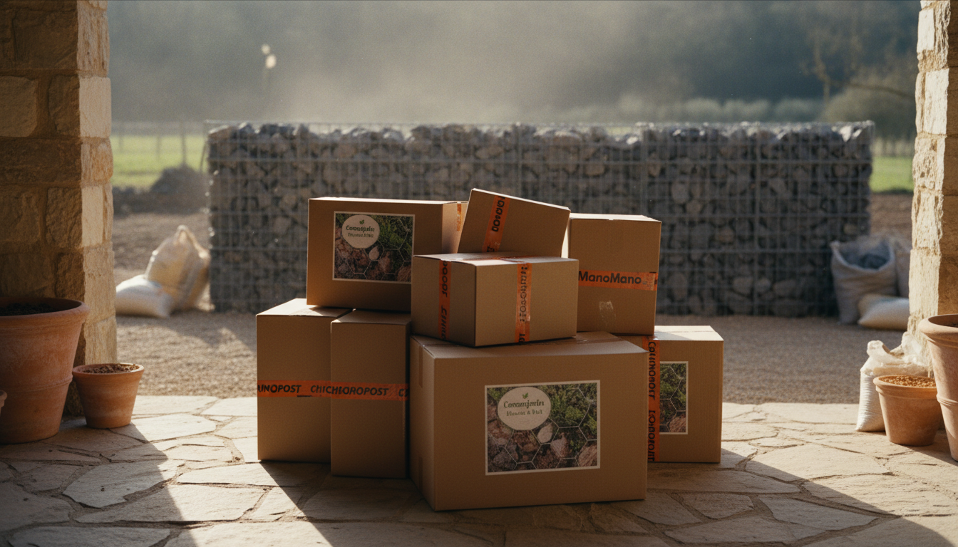 Colis de plusieurs pure players e-commerce français pour gabion