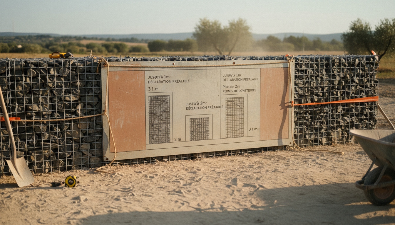 Infographie des règles d'urbanisme pour mur en gabion en France