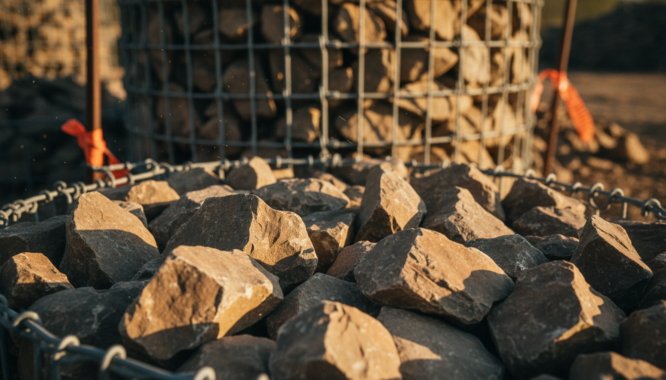 Pierres de silex concassé brun-gris pour gabion, cassures vitreuses, origine Normandie