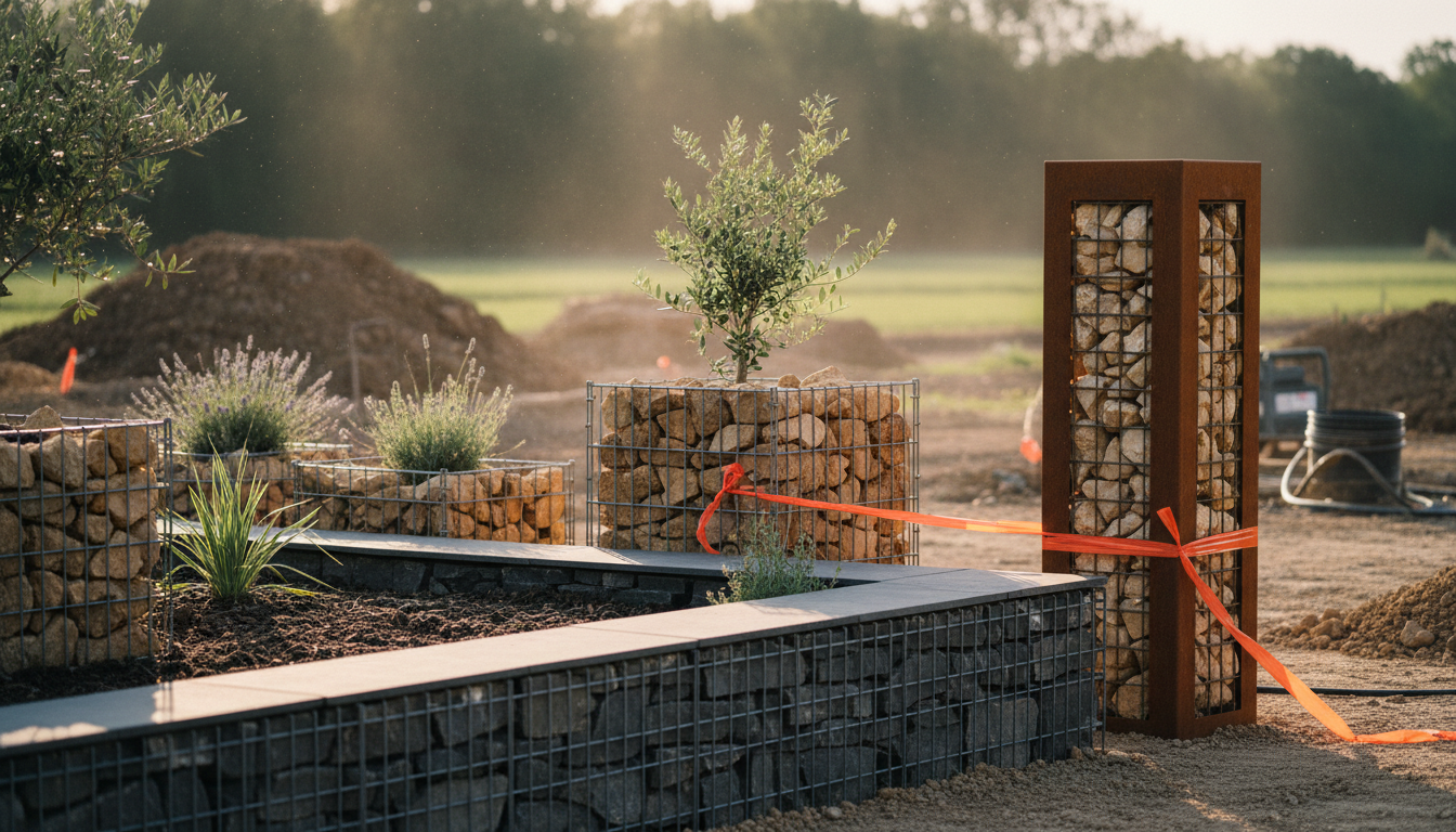 Collection de réalisations gabion contemporaines dans des jardins français modernes